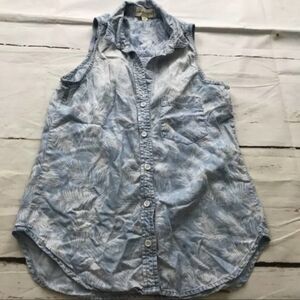 Anthropologie cloth + stone white palm leaf button chambray tank top womens xs